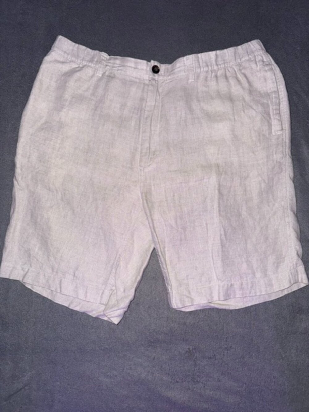 Caribbean 100% Linen Shorts Size 42 Cream Casual Elastic Waist